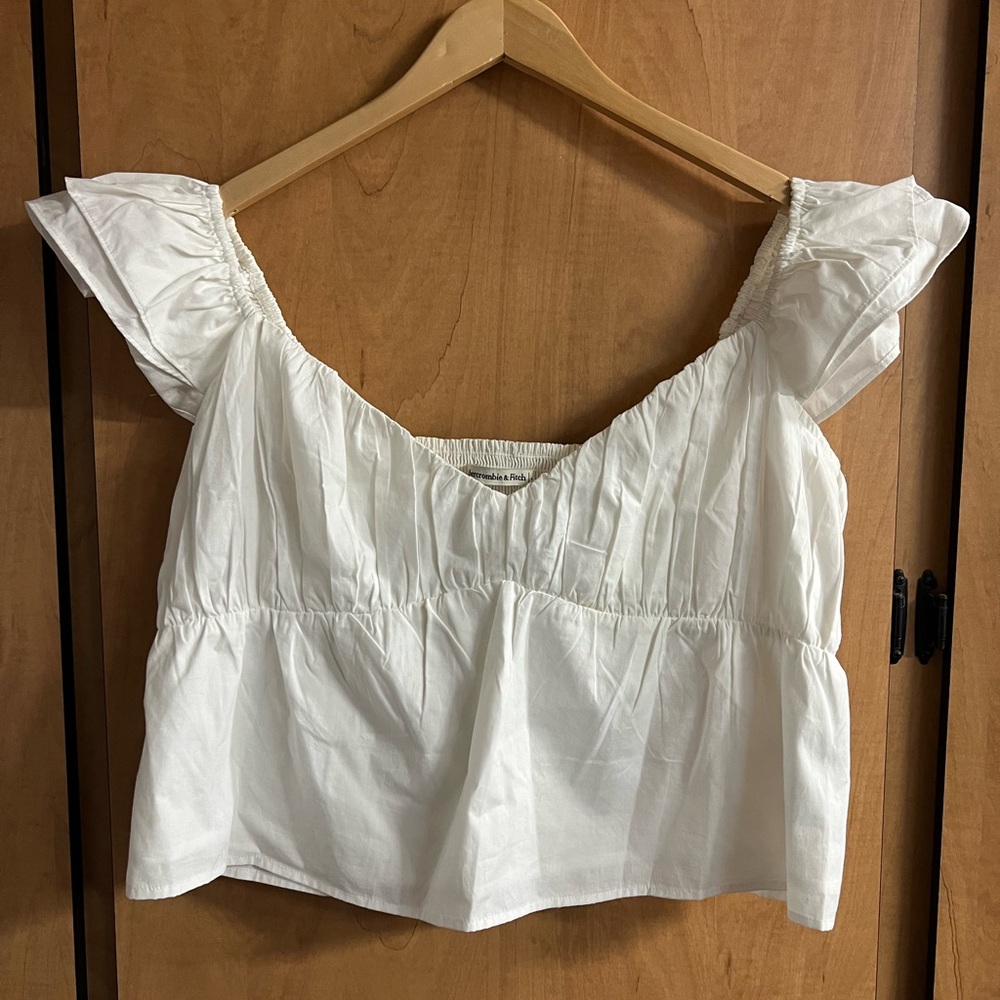 Abercrombie & Fitch White Ruffle Sleeve crop top